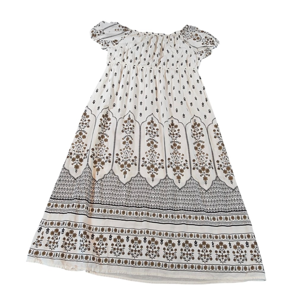 Lapogee Peasant Midi Dress Womens 3X White Floral Block Print Boho Smocked Waist